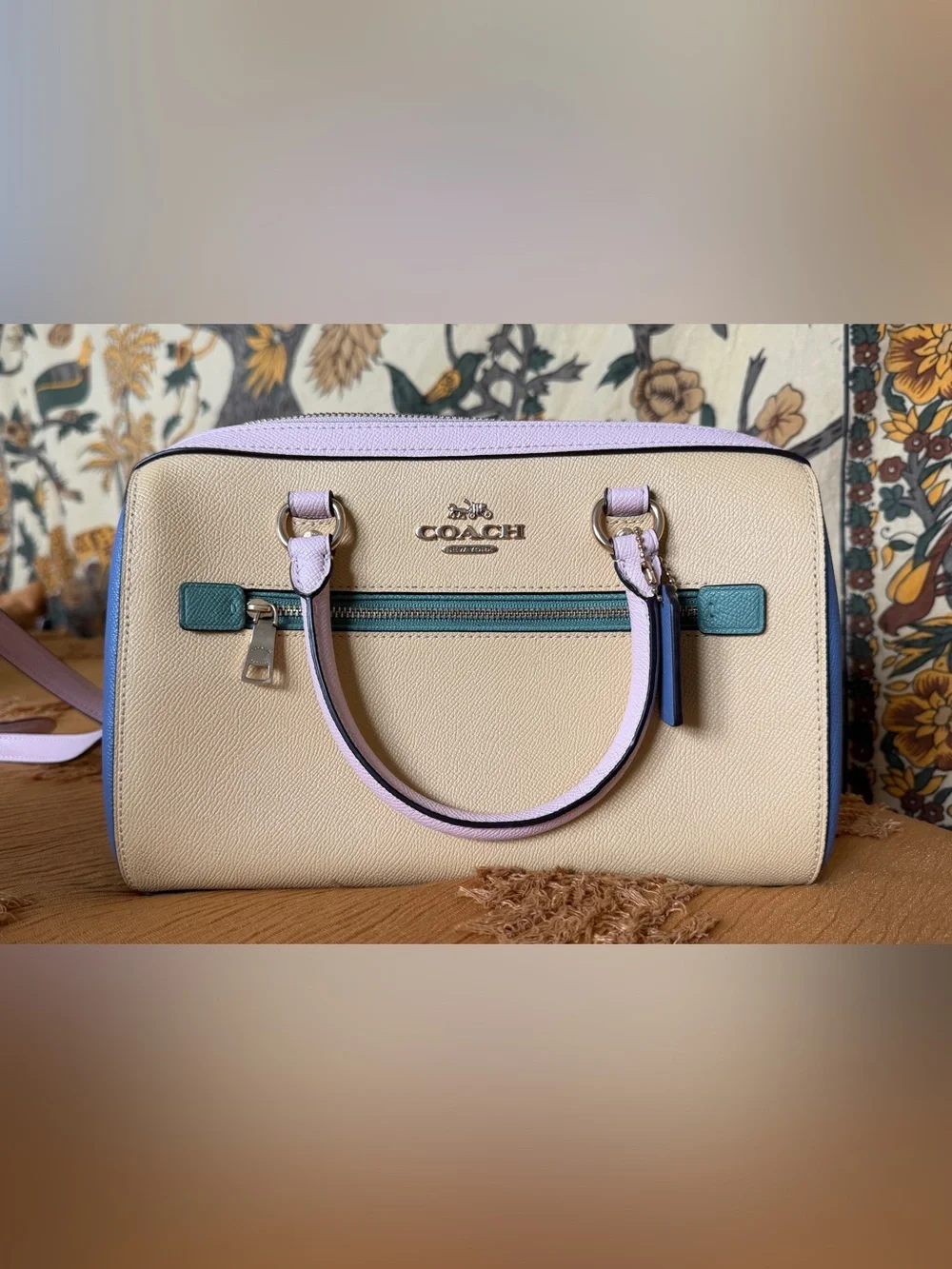 Coach Colorblock Pebble Leather Rowan Satchel in Vanilla Cream - Picture 1 of 10
